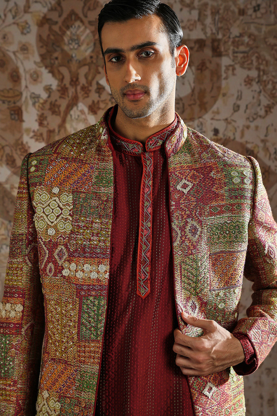 Maroon Pashmina Embroidered Indowestern Set