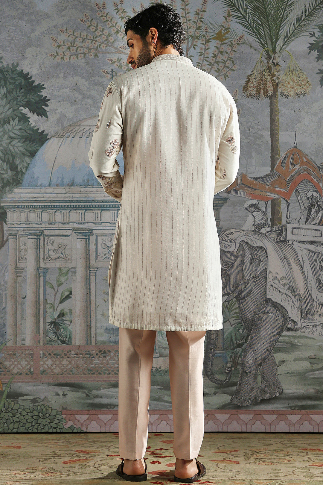 Ivory Rose-Gold Floral Embroidered Kurta Set