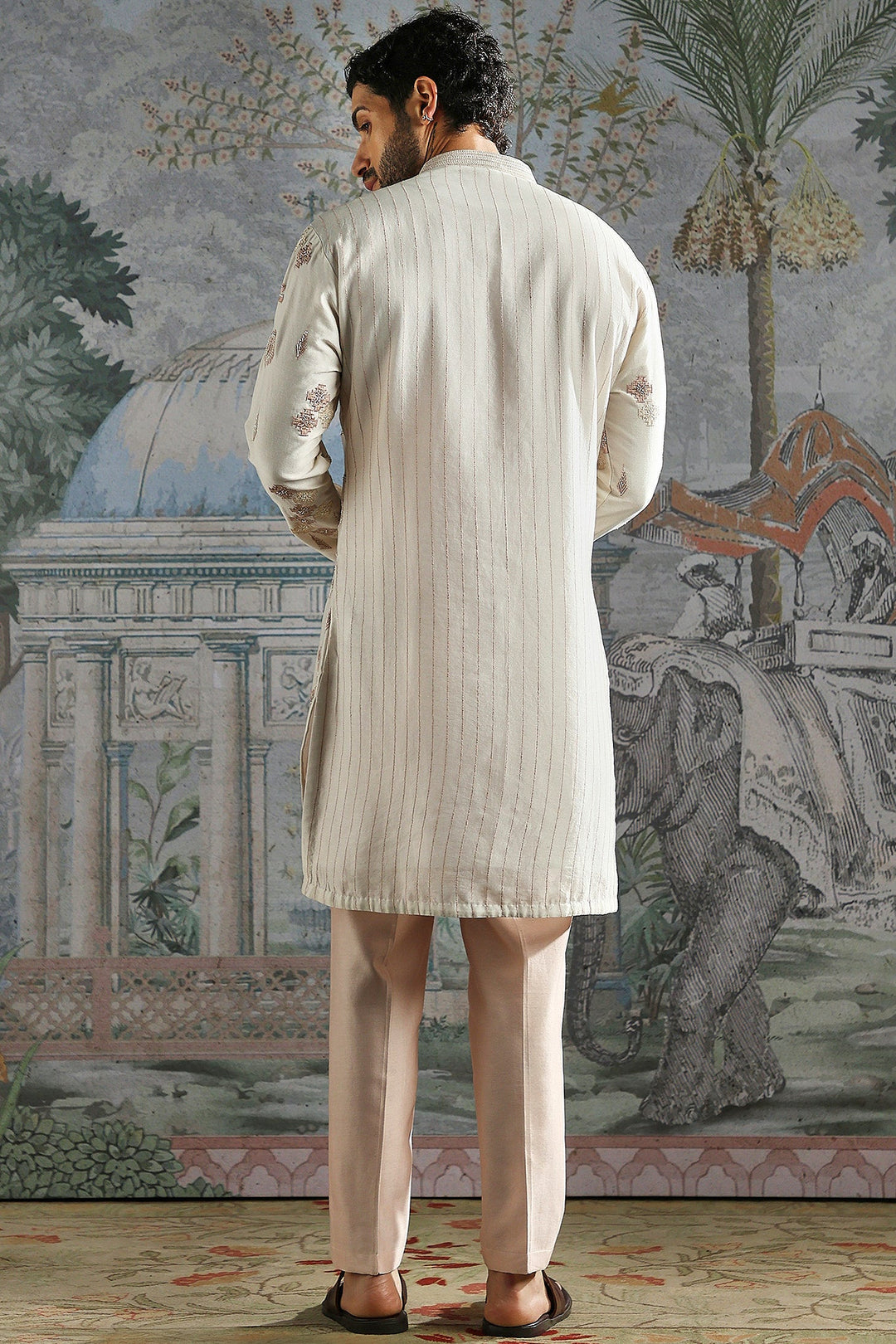 Ivory Rose-Gold Floral Embroidered Kurta Set