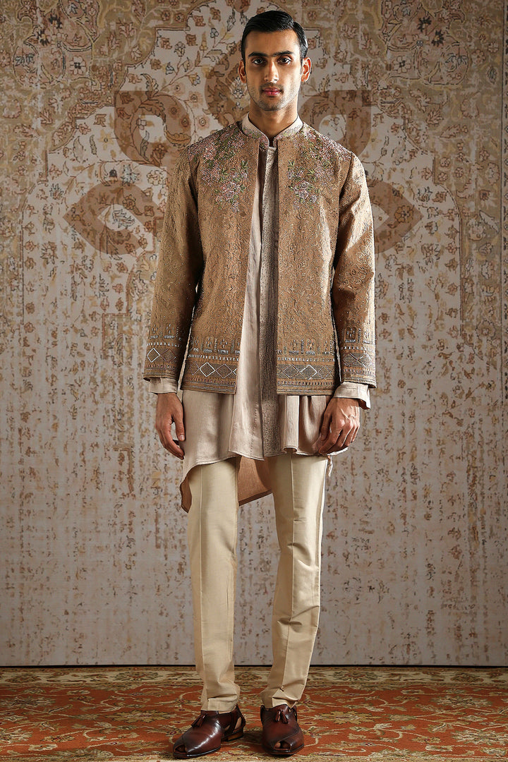 Champagne Threaded Elegance Bandhgala Set