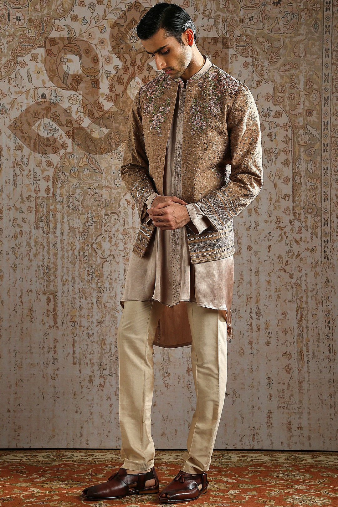 Blush Pastel Textured Kurta Bundi Set