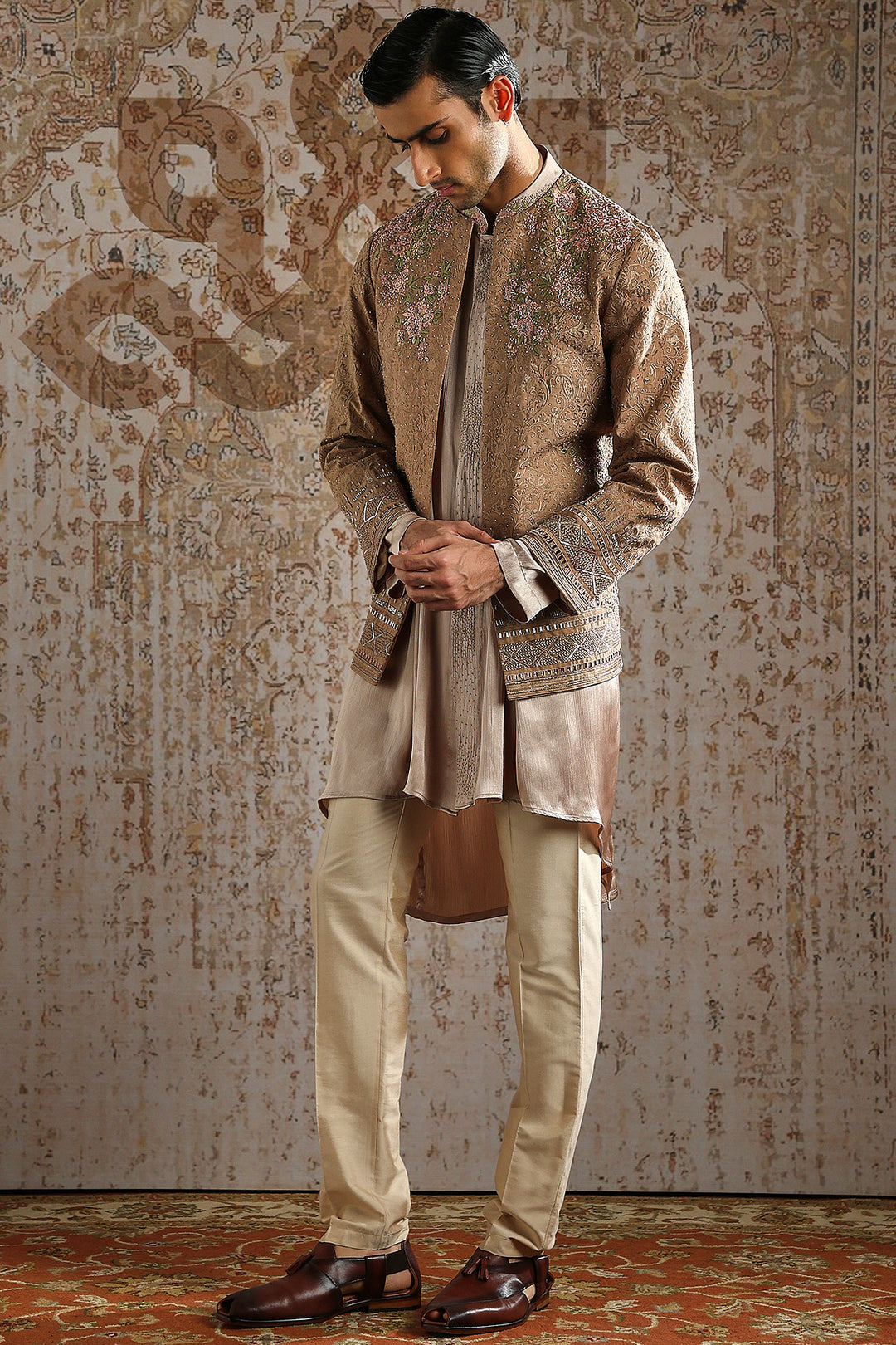 Blush Pastel Textured Kurta Bundi Set