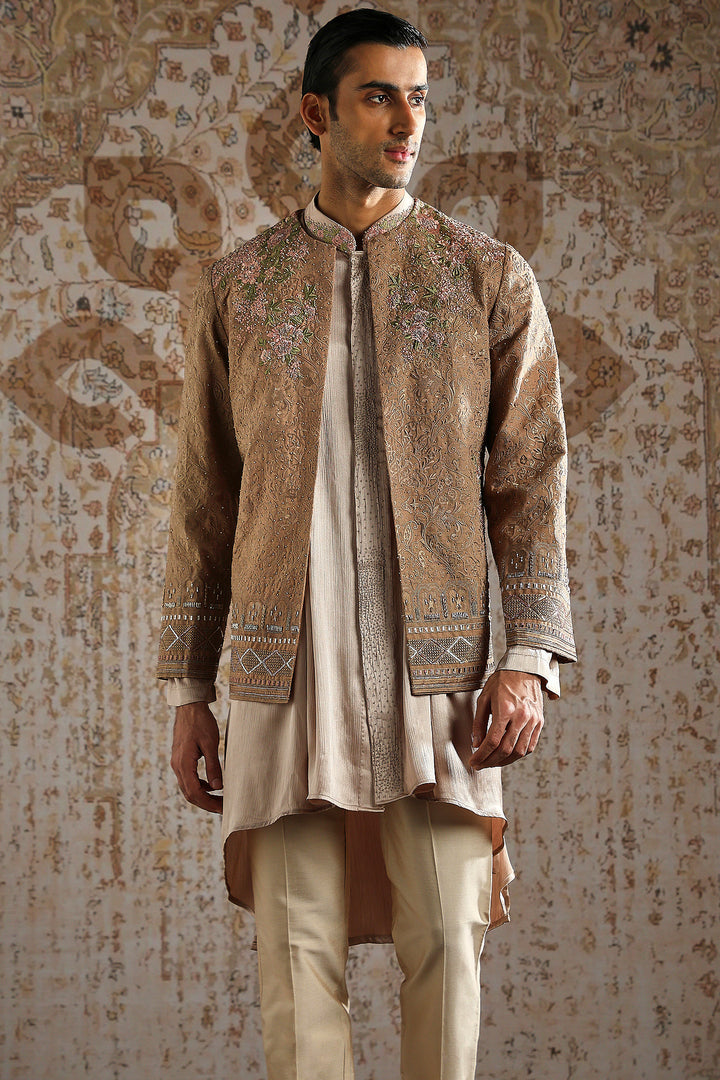 Champagne Threaded Elegance Bandhgala Set