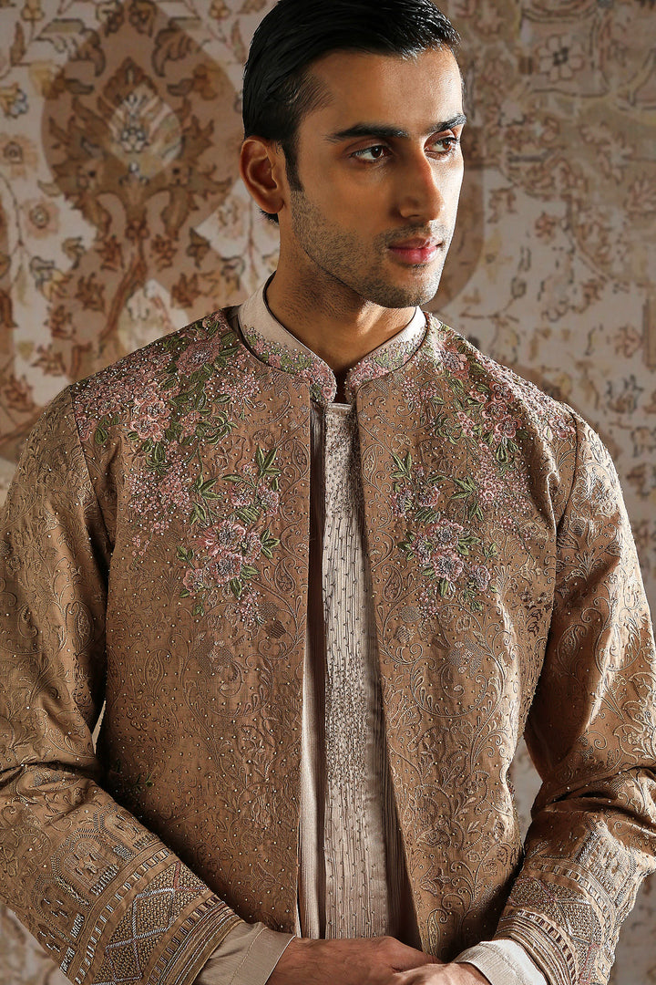 Champagne Threaded Elegance Bandhgala Set