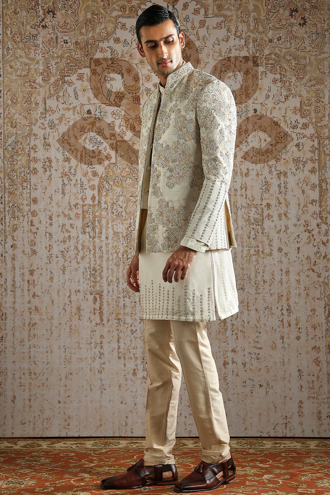 Ivory Hand-Embroidered Regal Bandhgala Set