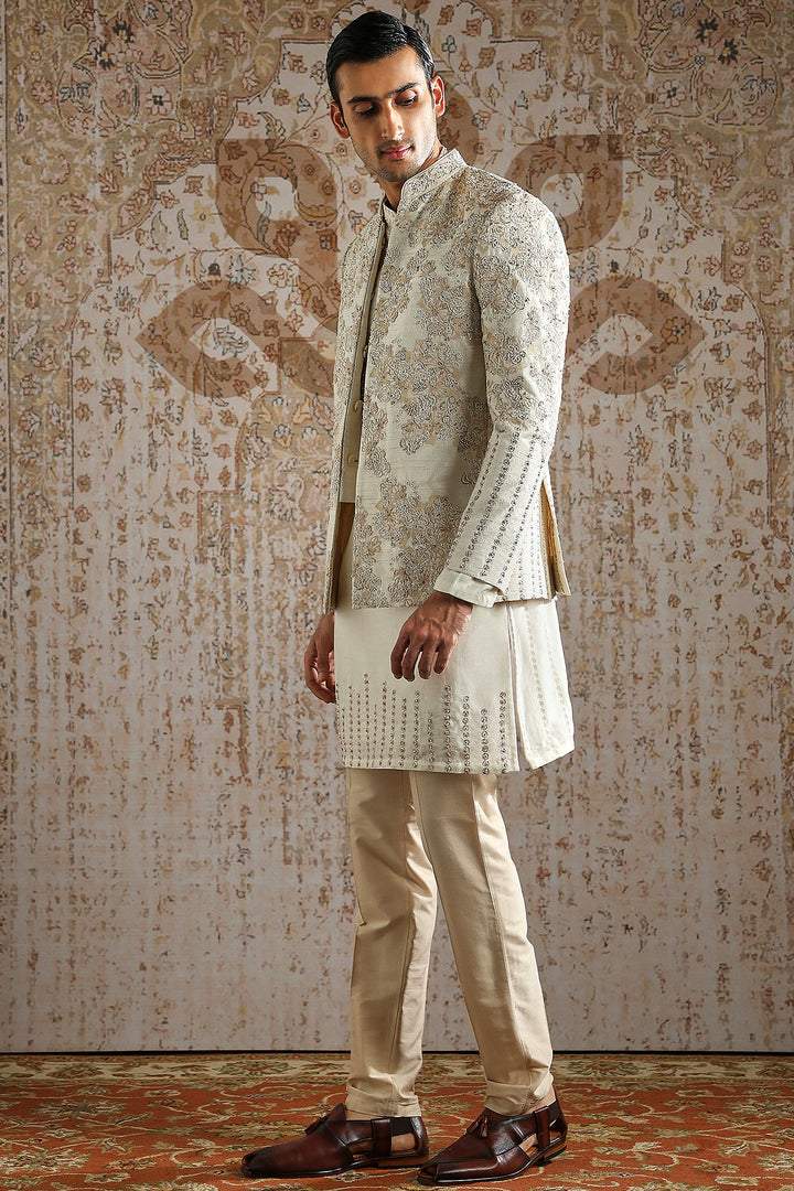 Ivory Hand-Embroidered Regal Bandhgala Set
