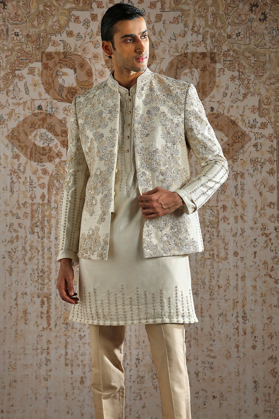 Ivory Hand-Embroidered Regal Bandhgala Set