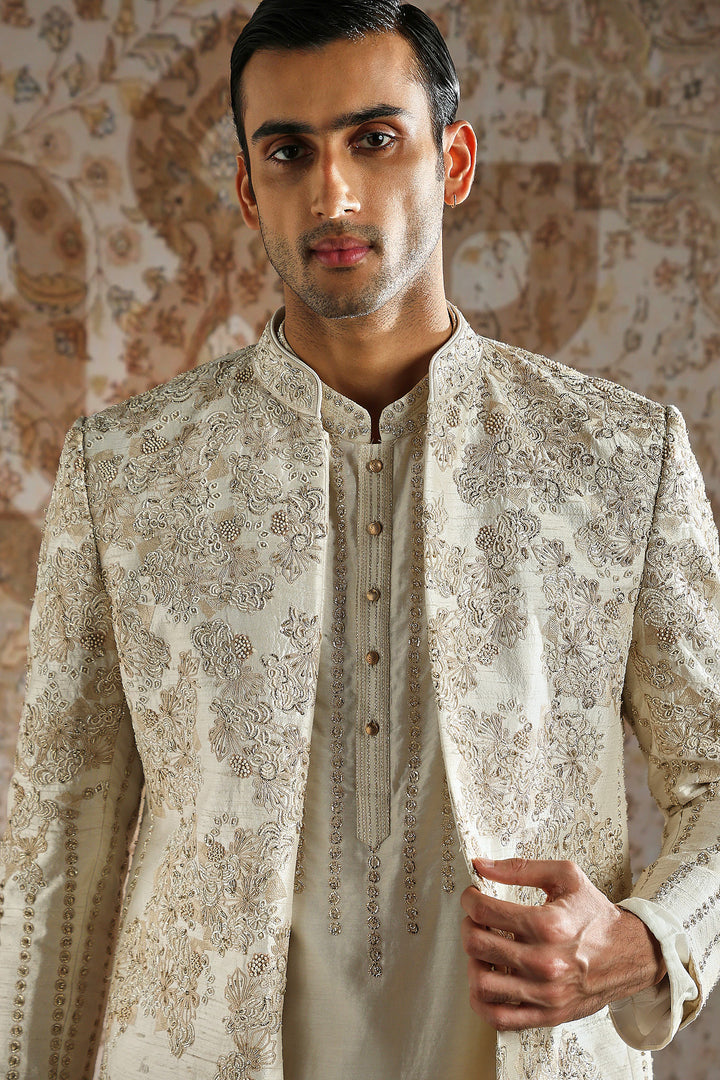 Ivory Hand-Embroidered Regal Bandhgala Set