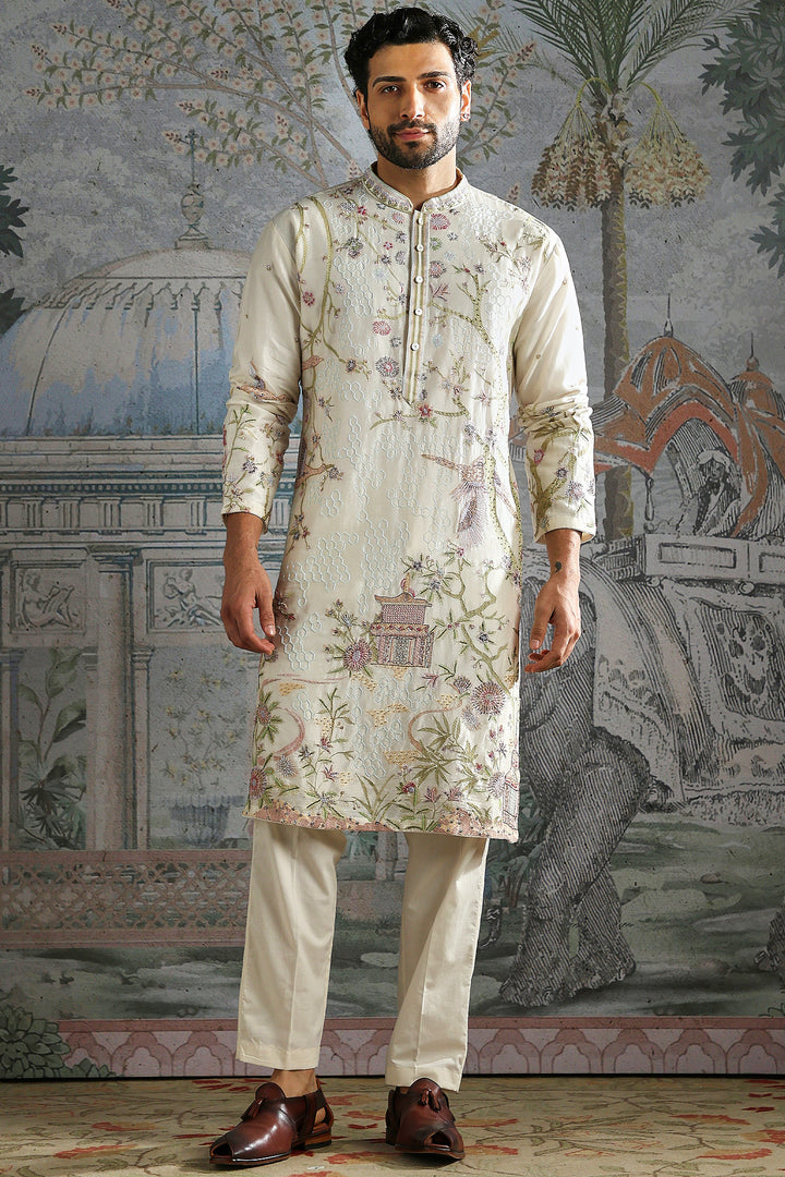 Ivory Pastel Meadow Embroidered Kurta Set