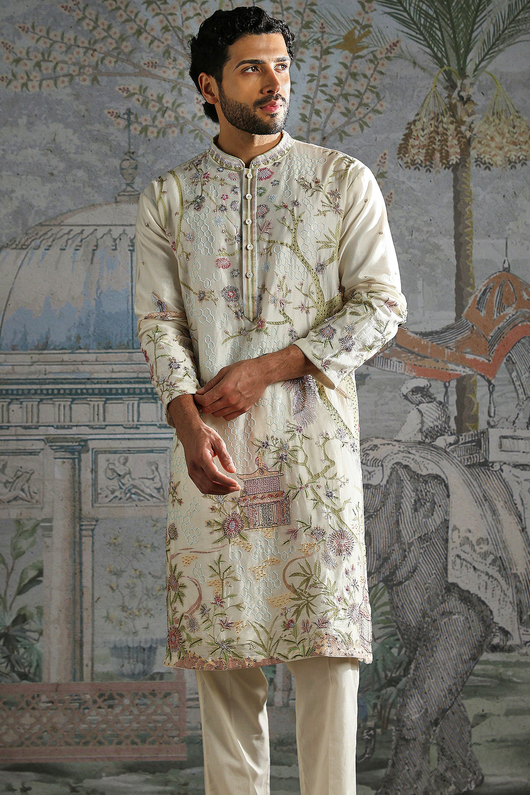 Ivory Pastel Meadow Embroidered Kurta Set