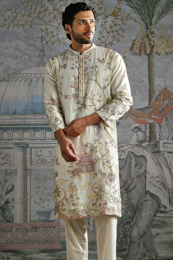 Ivory Pastel Meadow Embroidered Kurta Set
