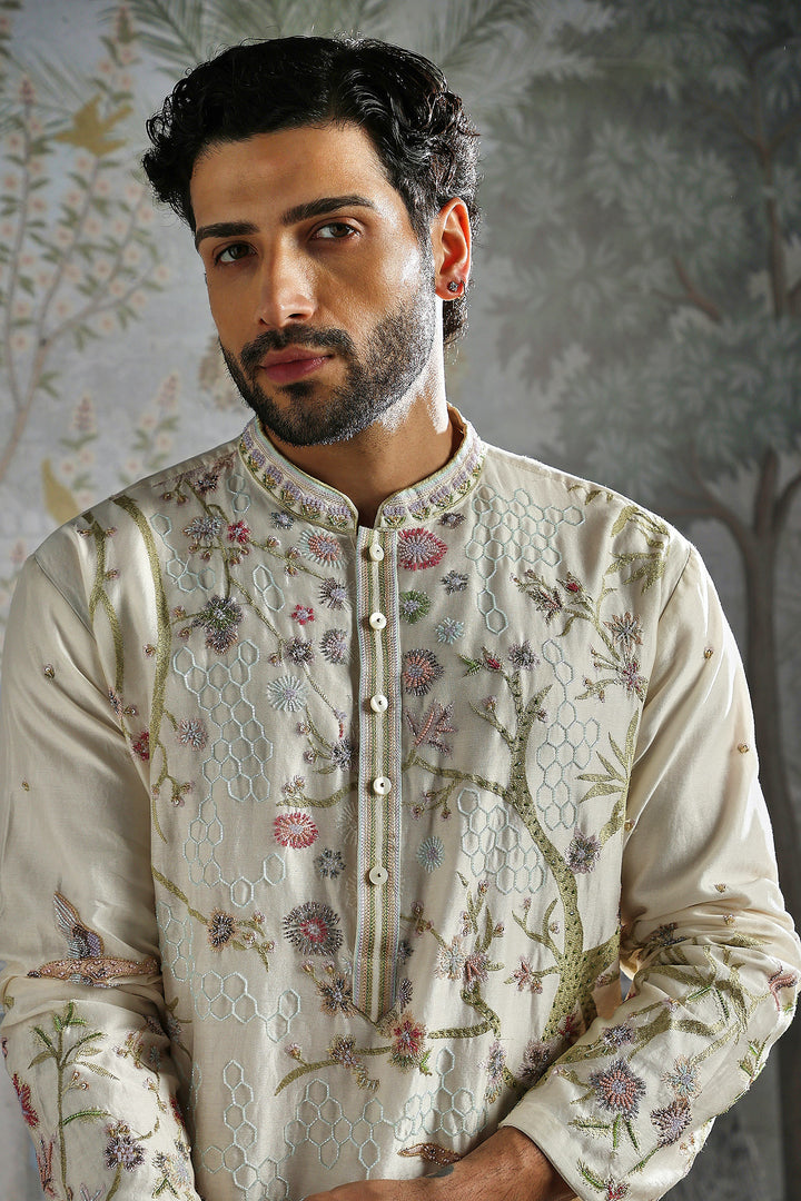 Ivory Pastel Meadow Embroidered Kurta Set