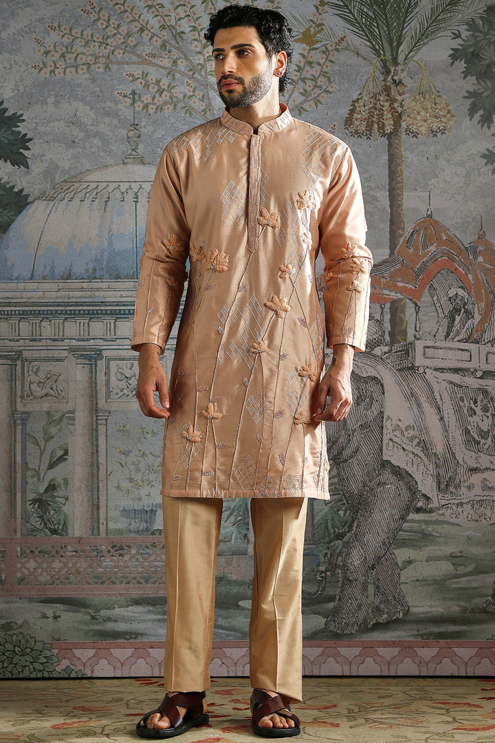 Nude Diamond-Floral Textured Embroidered Kurta Set