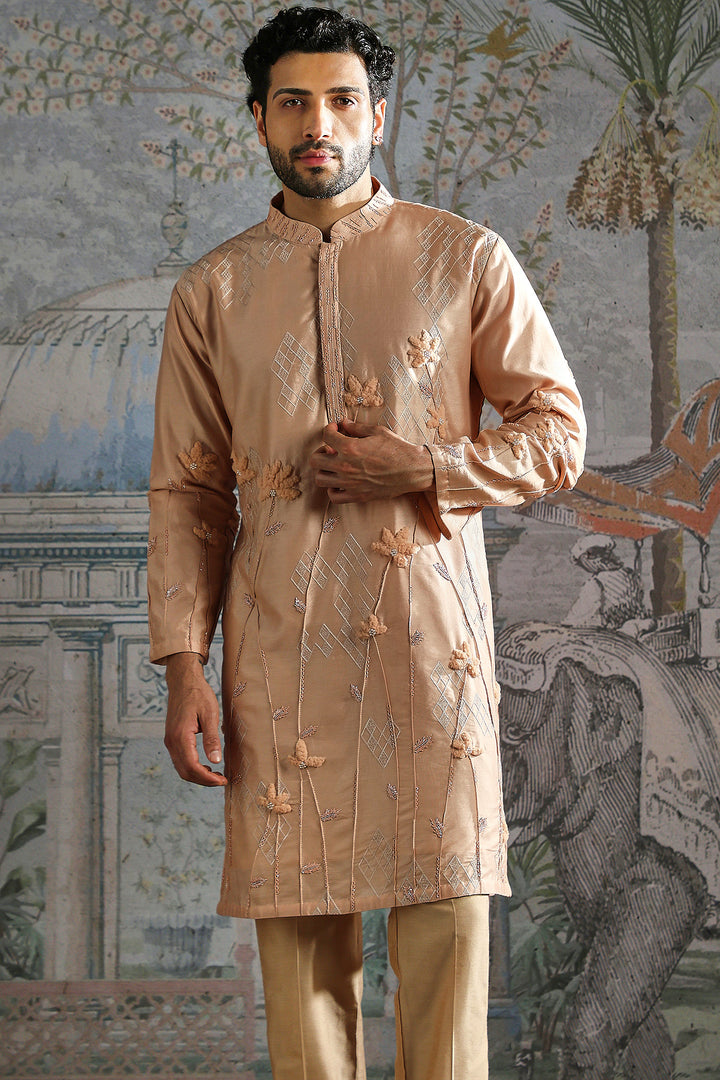Nude Diamond-Floral Textured Embroidered Kurta Set
