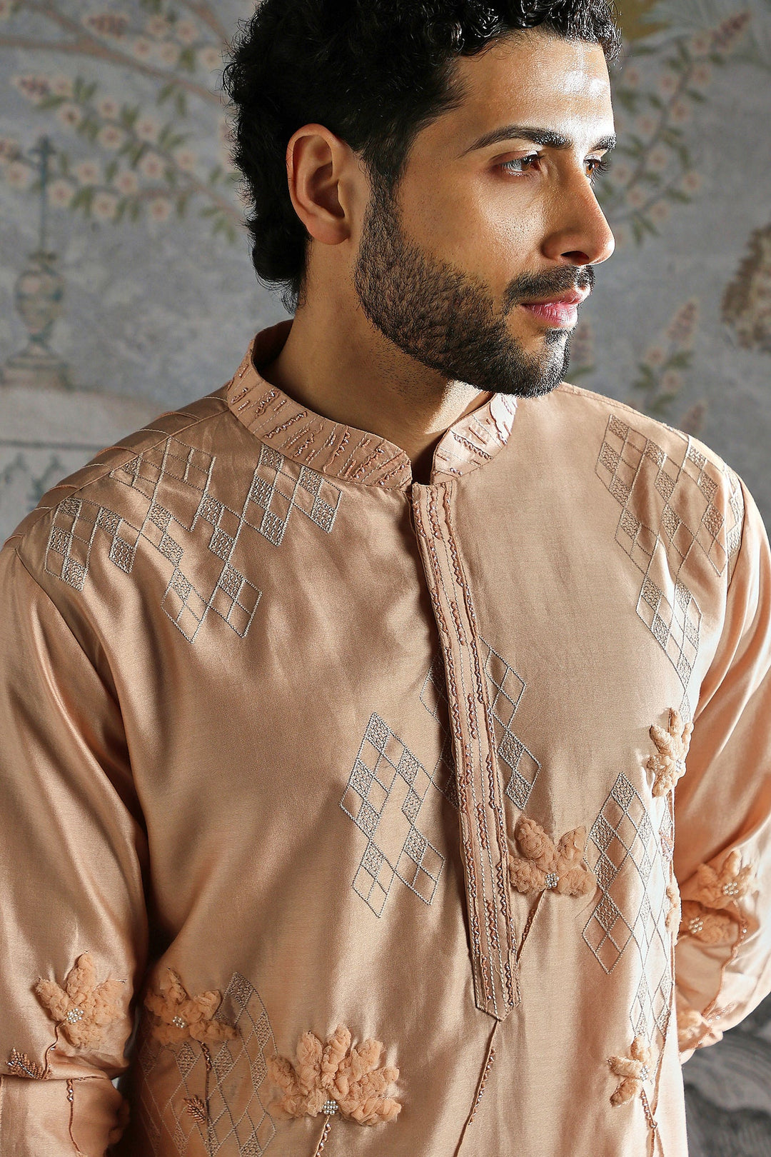Nude Diamond-Floral Textured Embroidered Kurta Set