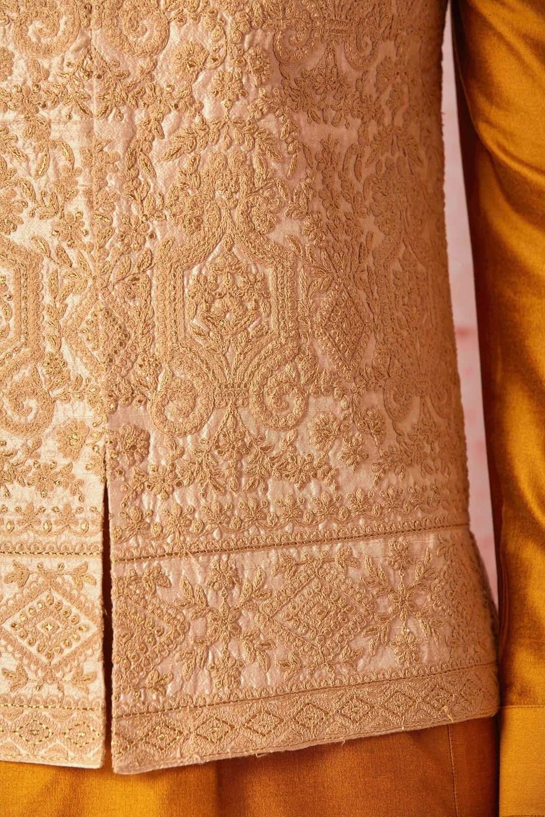 Opulent Beige Bundi and Vibrant Orange Kurta Ensemble