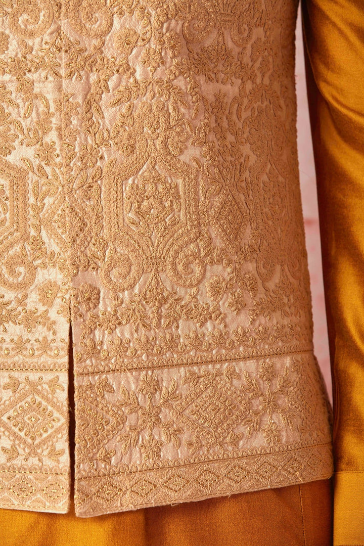 Opulent Beige Bundi and Vibrant Orange Kurta Ensemble