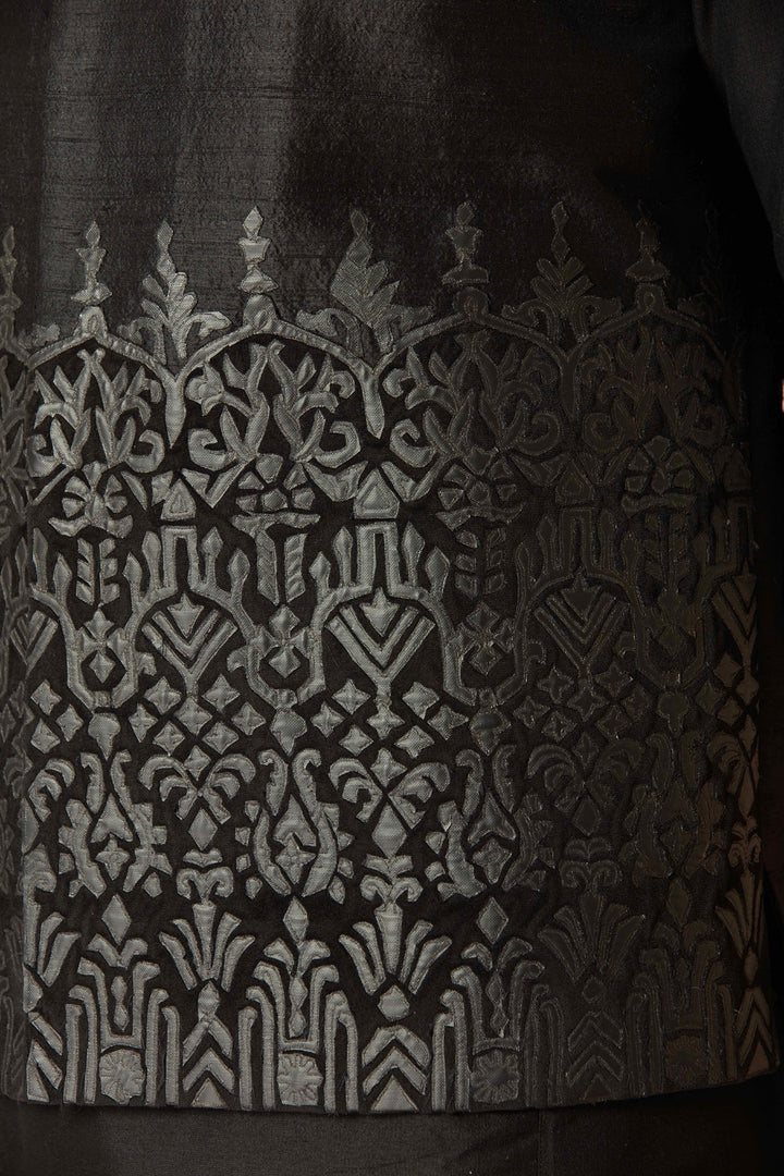 Sleek Black Silk Bundi & Leather Embellished Kurta Set