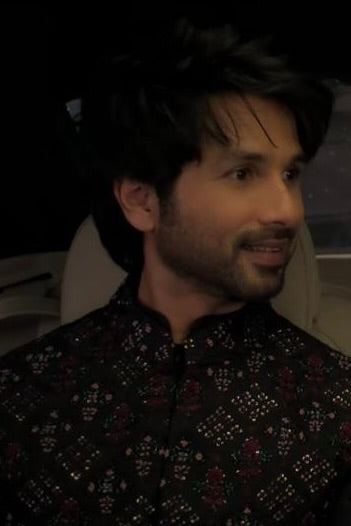 Shahid Kapoor in Geometric Black Silk Kurta Bundi Set