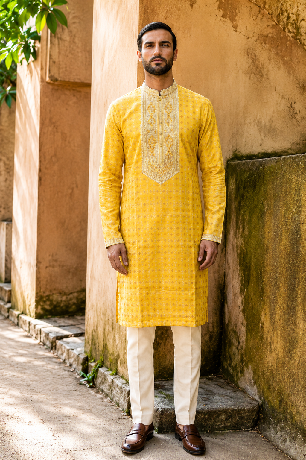Yellow Multicolor Embroidered Kurta Set