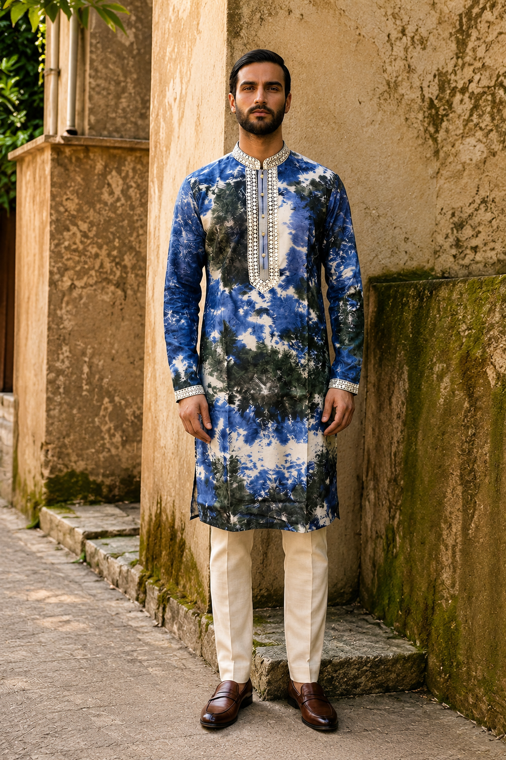 Indigo Abstract Print Kurta Set