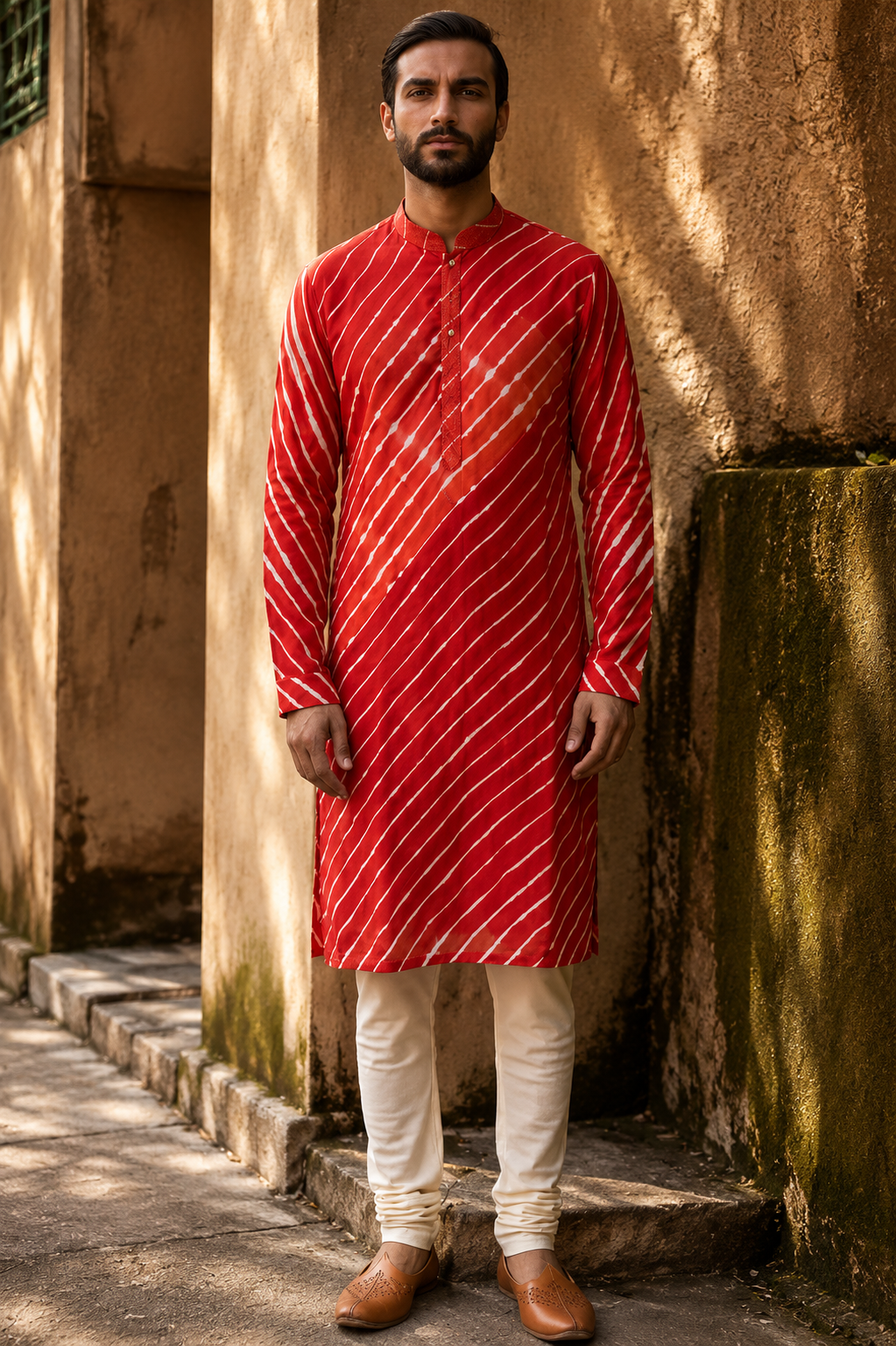 Red Leheriya Tie-Dye Kurta Set