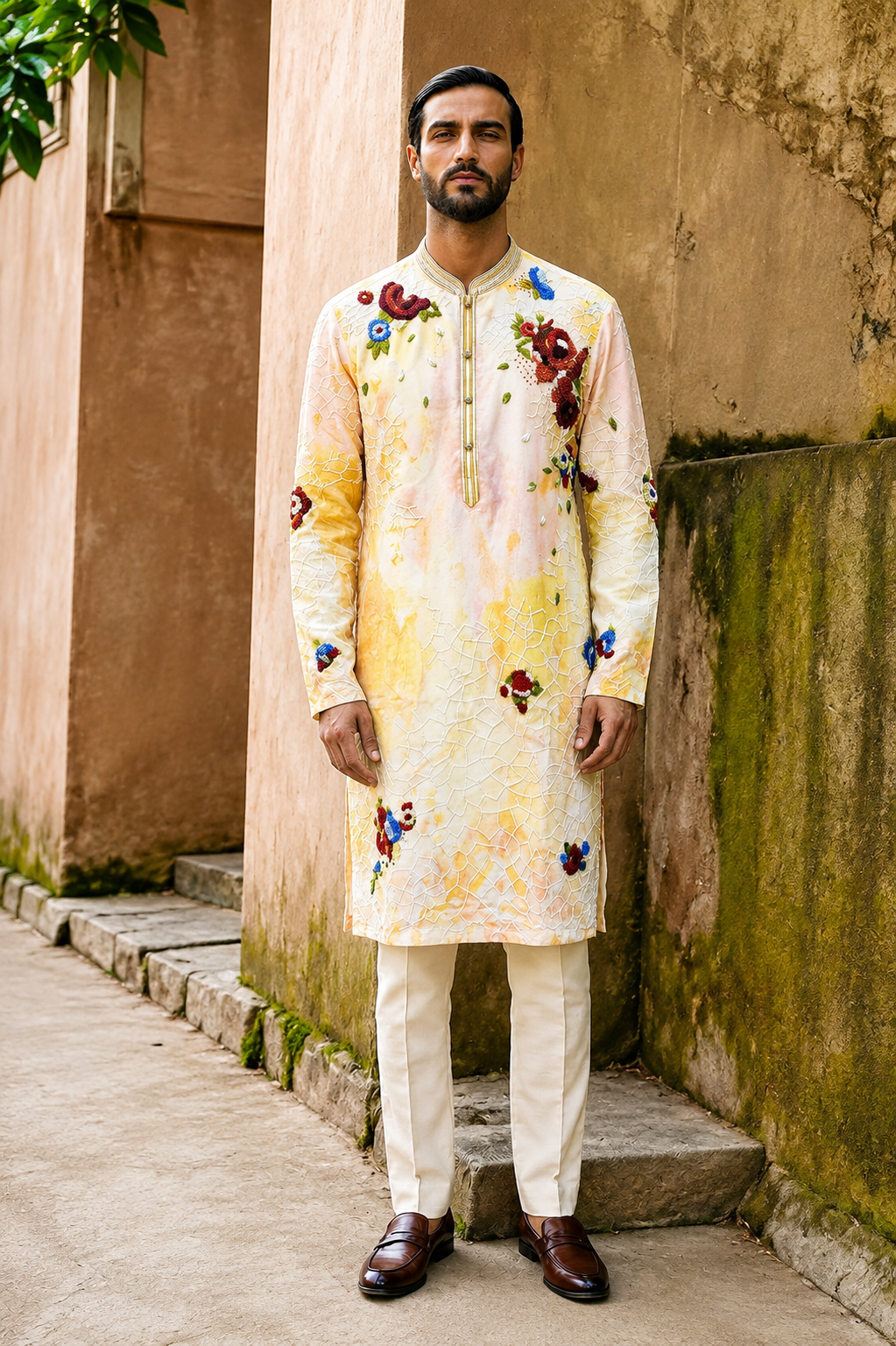 Pastel Multicolor Floral Embroidered Kurta Set
