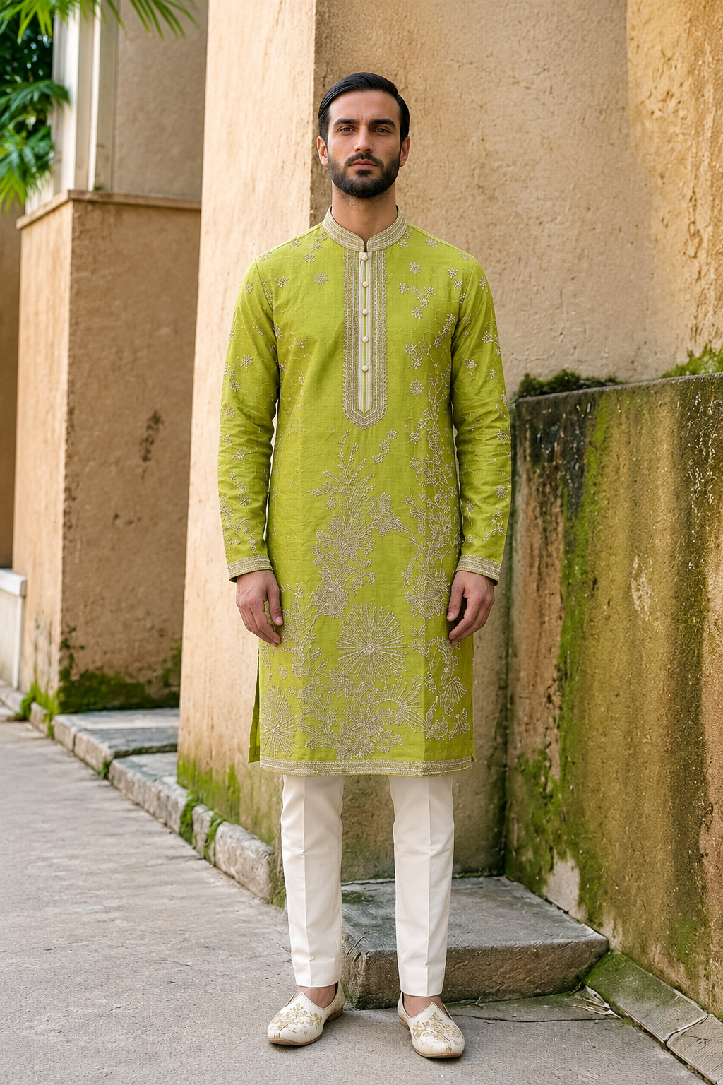Green Zari Embroidered Kurta Set