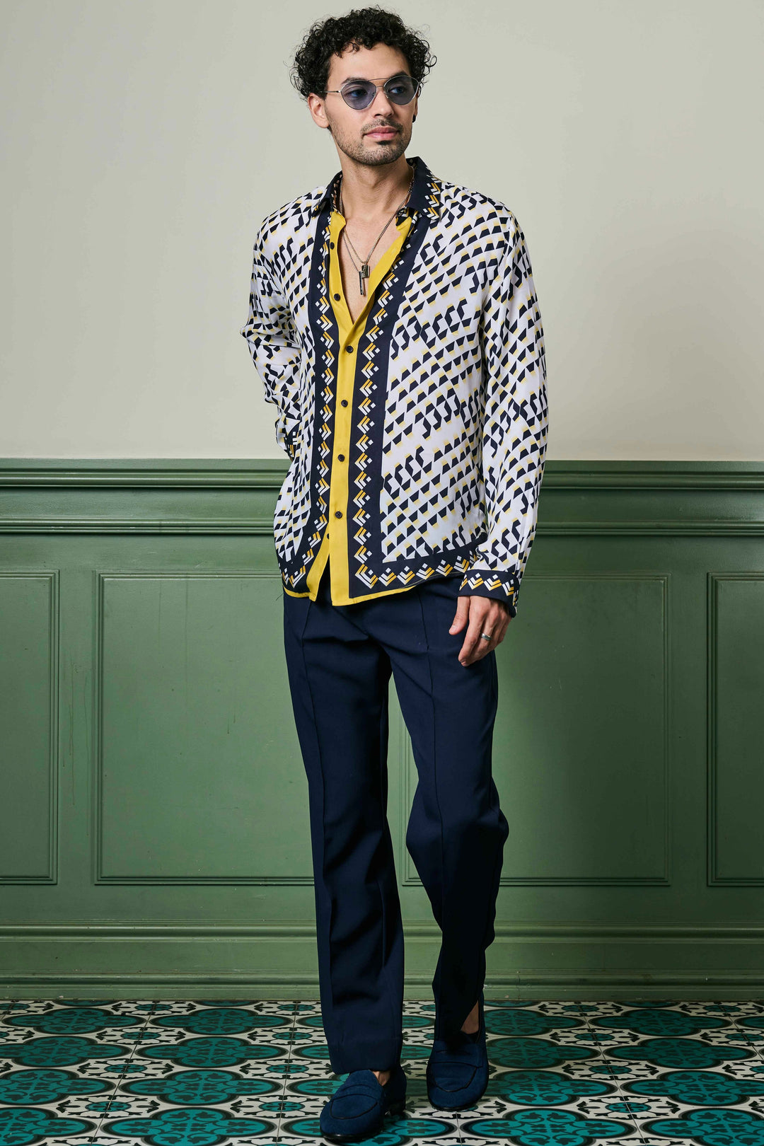 Aztec Geometry Habutai Silk Shirt