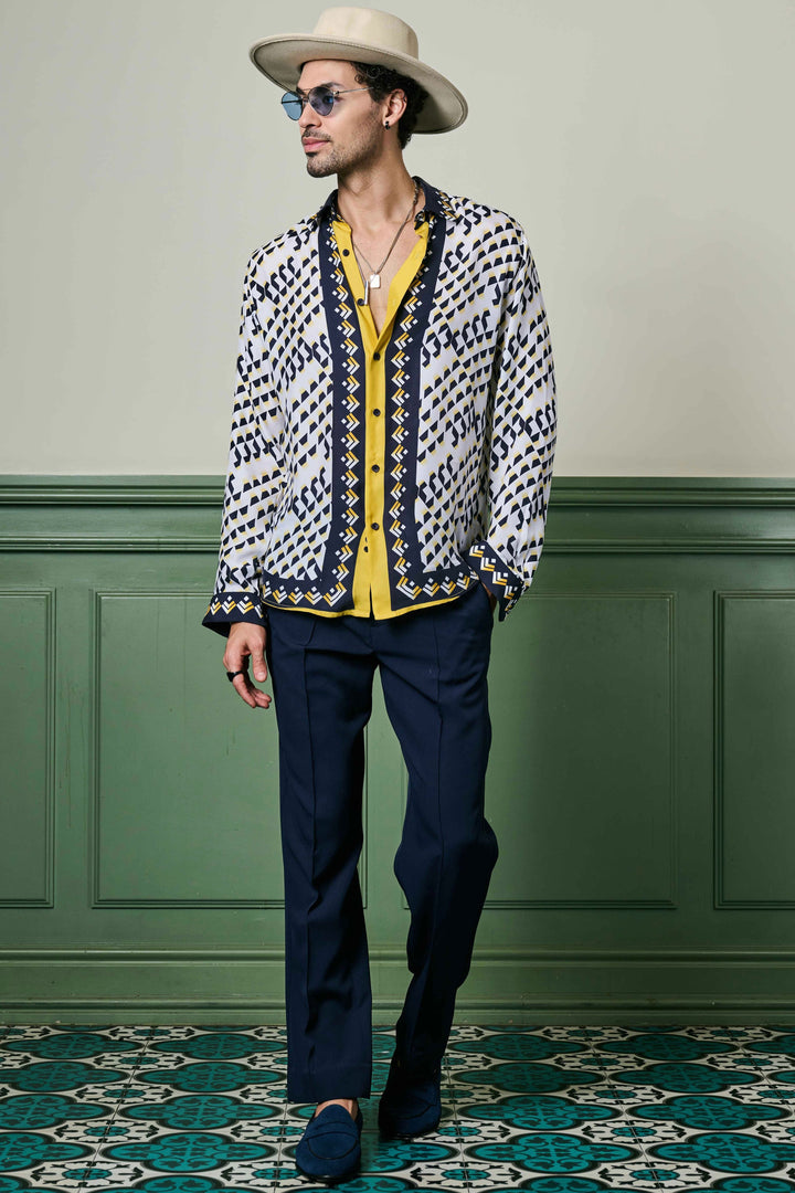 Aztec Geometry Habutai Silk Shirt