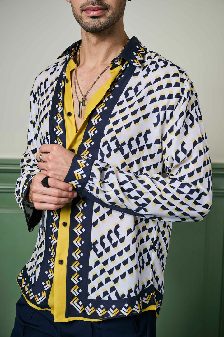 Aztec Geometry Habutai Silk Shirt