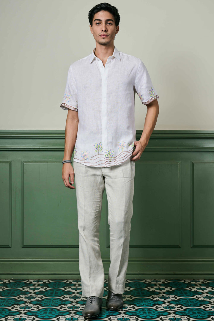 Palm Oasis Embroidered Linen Shirt