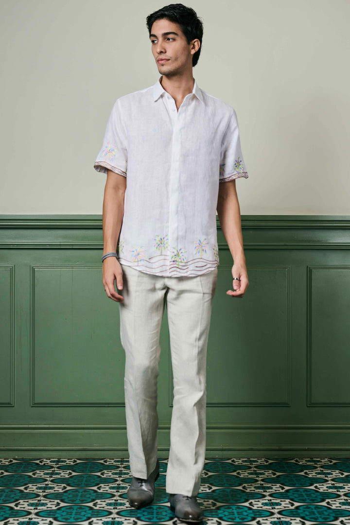 Palm Oasis Embroidered Linen Shirt