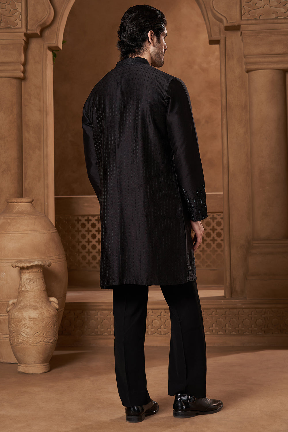 Black Chanderi Zari Yoke Kurta Set