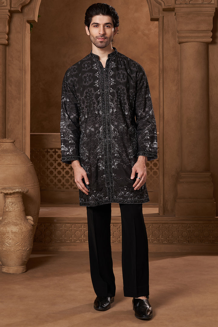 Black Lachka Abstract Panel Kurta Set