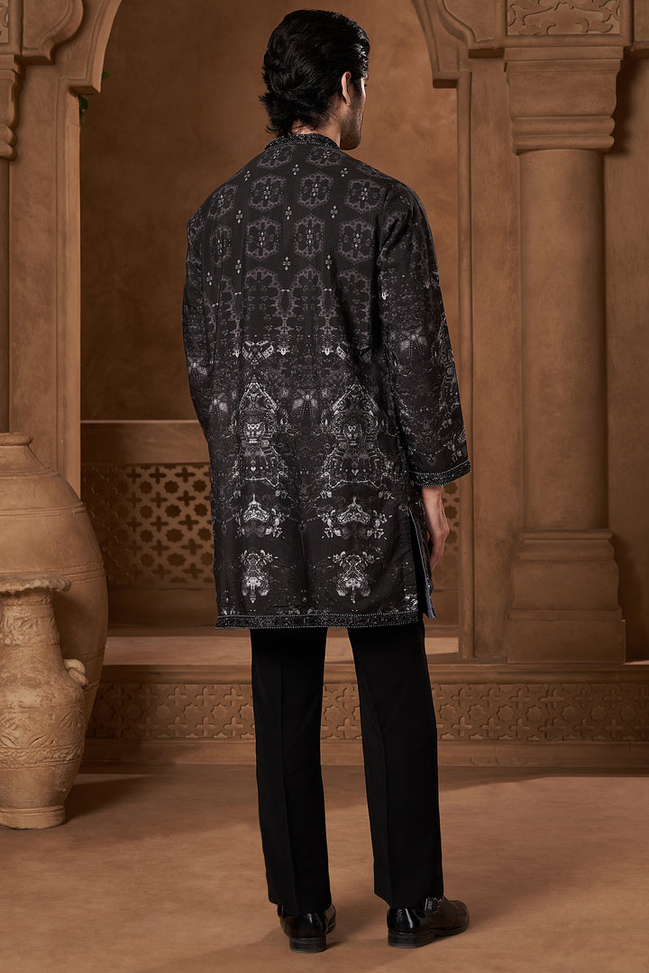Black Lachka Abstract Panel Kurta Set