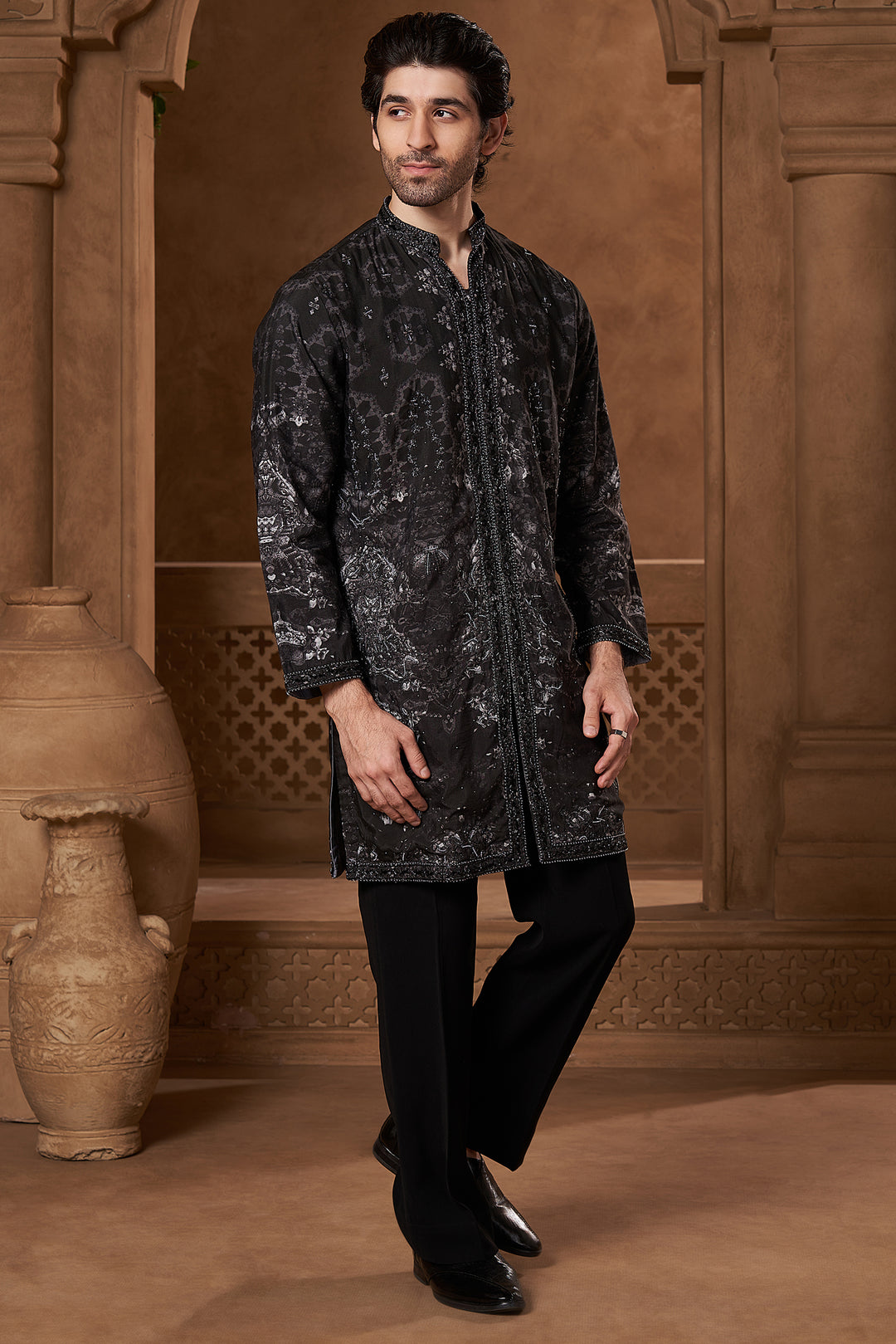 Black Lachka Abstract Panel Kurta Set