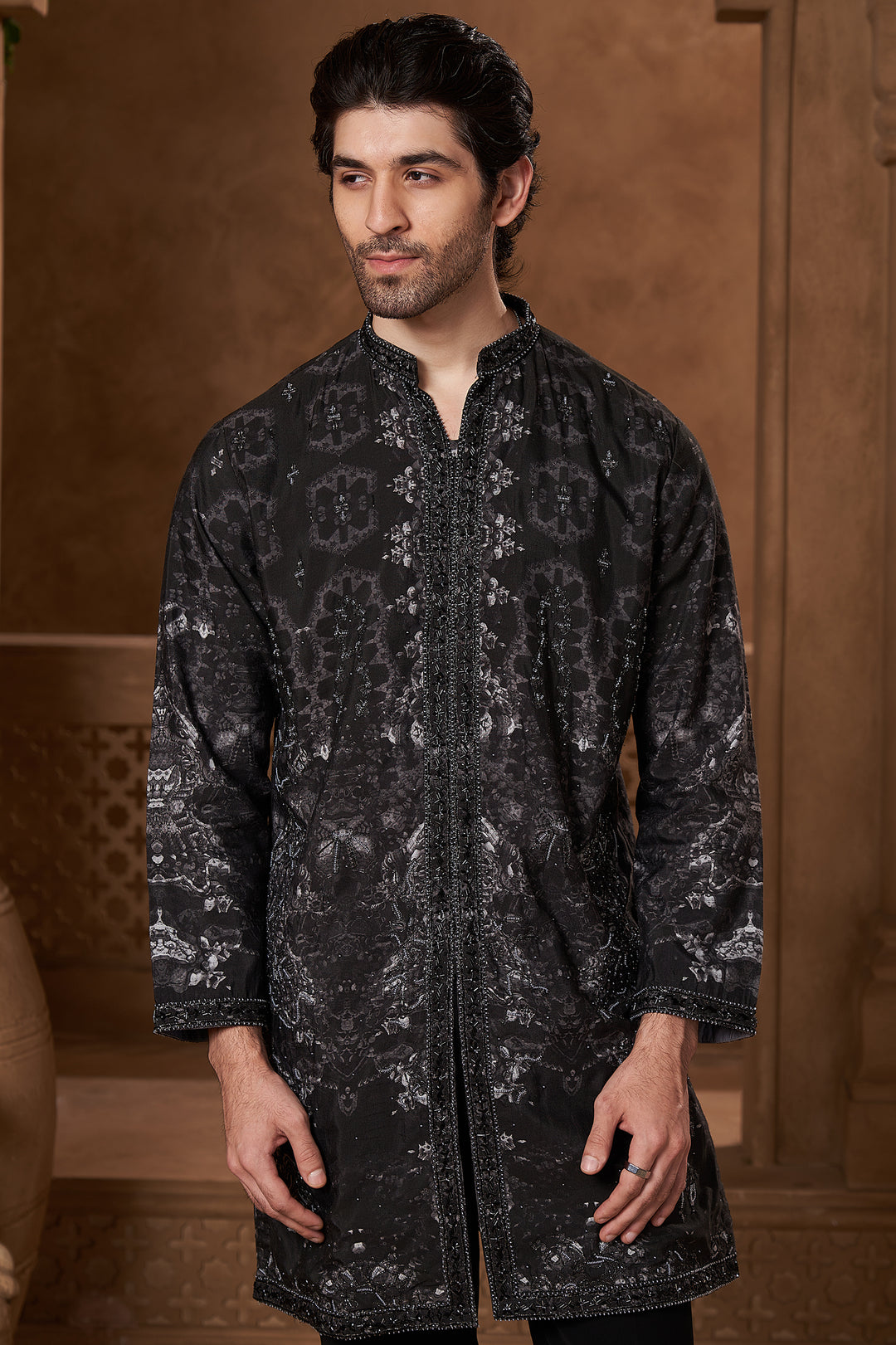 Black Lachka Abstract Panel Kurta Set