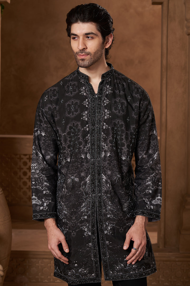 Black Lachka Abstract Panel Kurta Set