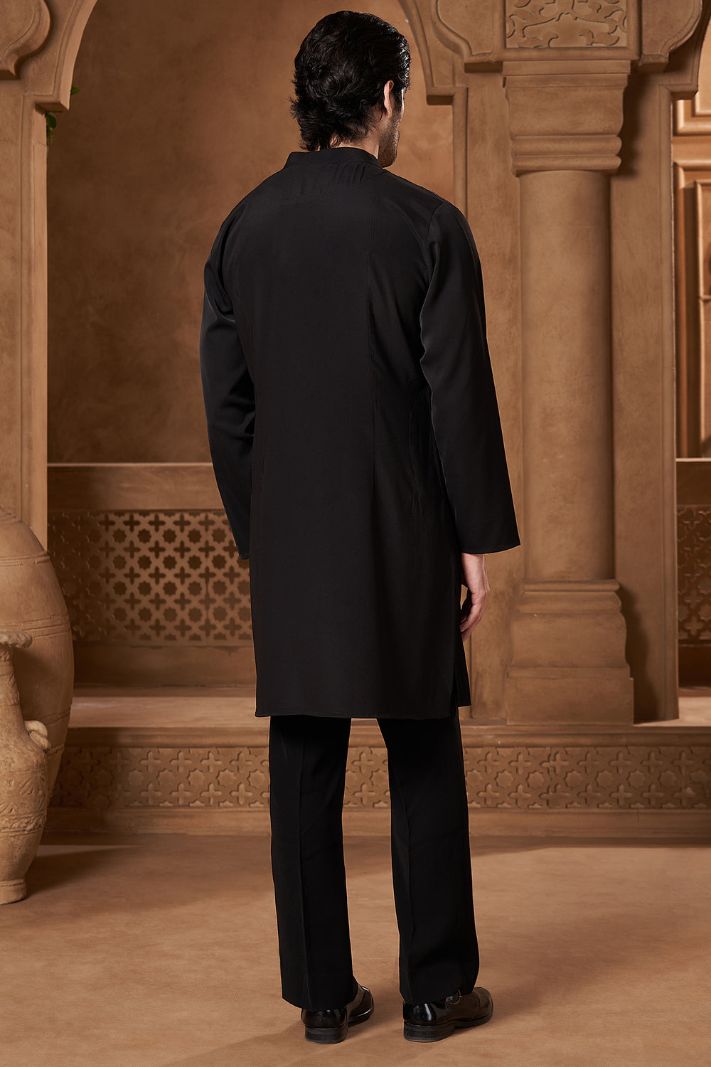 Black Ornamental Yoke Kurta Set