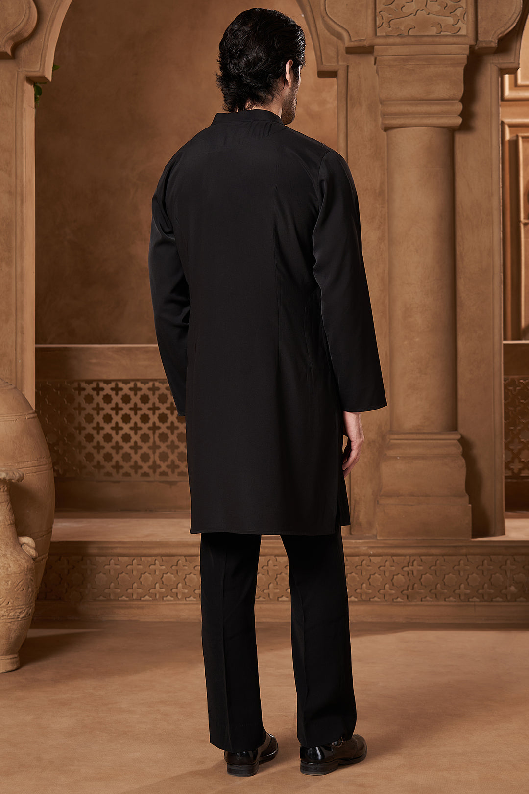 Black Ornamental Yoke Kurta Set