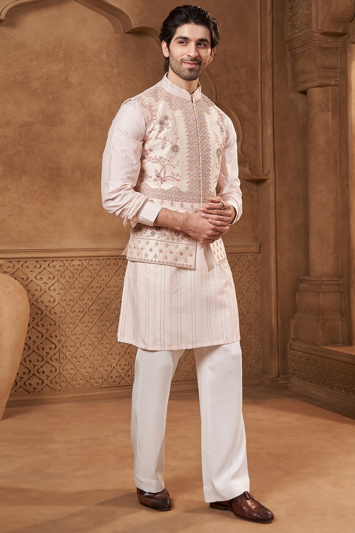 Blush Raw Silk Floral Bundi Set