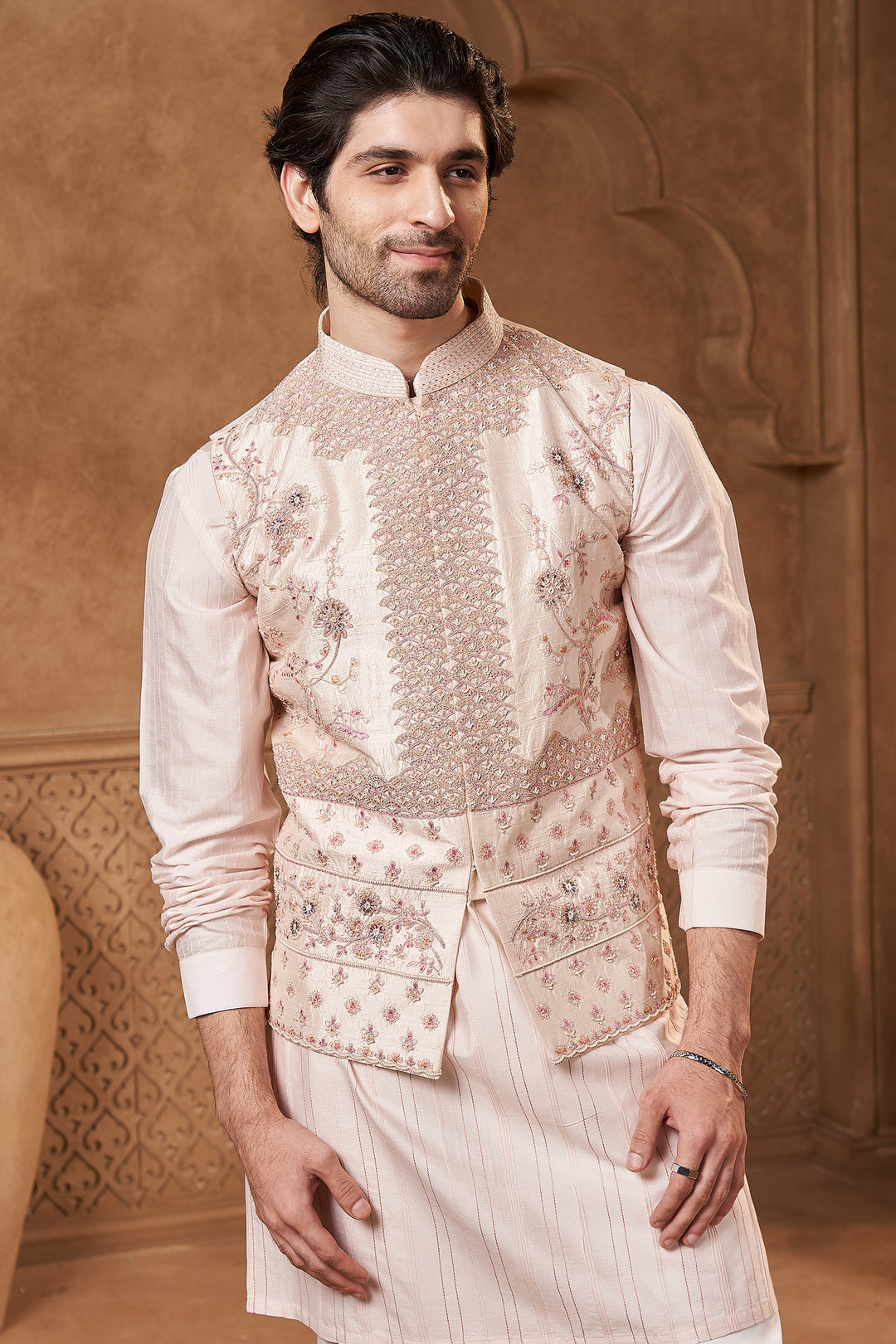 Blush Raw Silk Floral Bundi Set