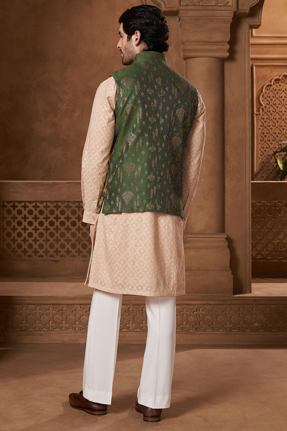 Bottle Green Silk Paisley Bundi Set