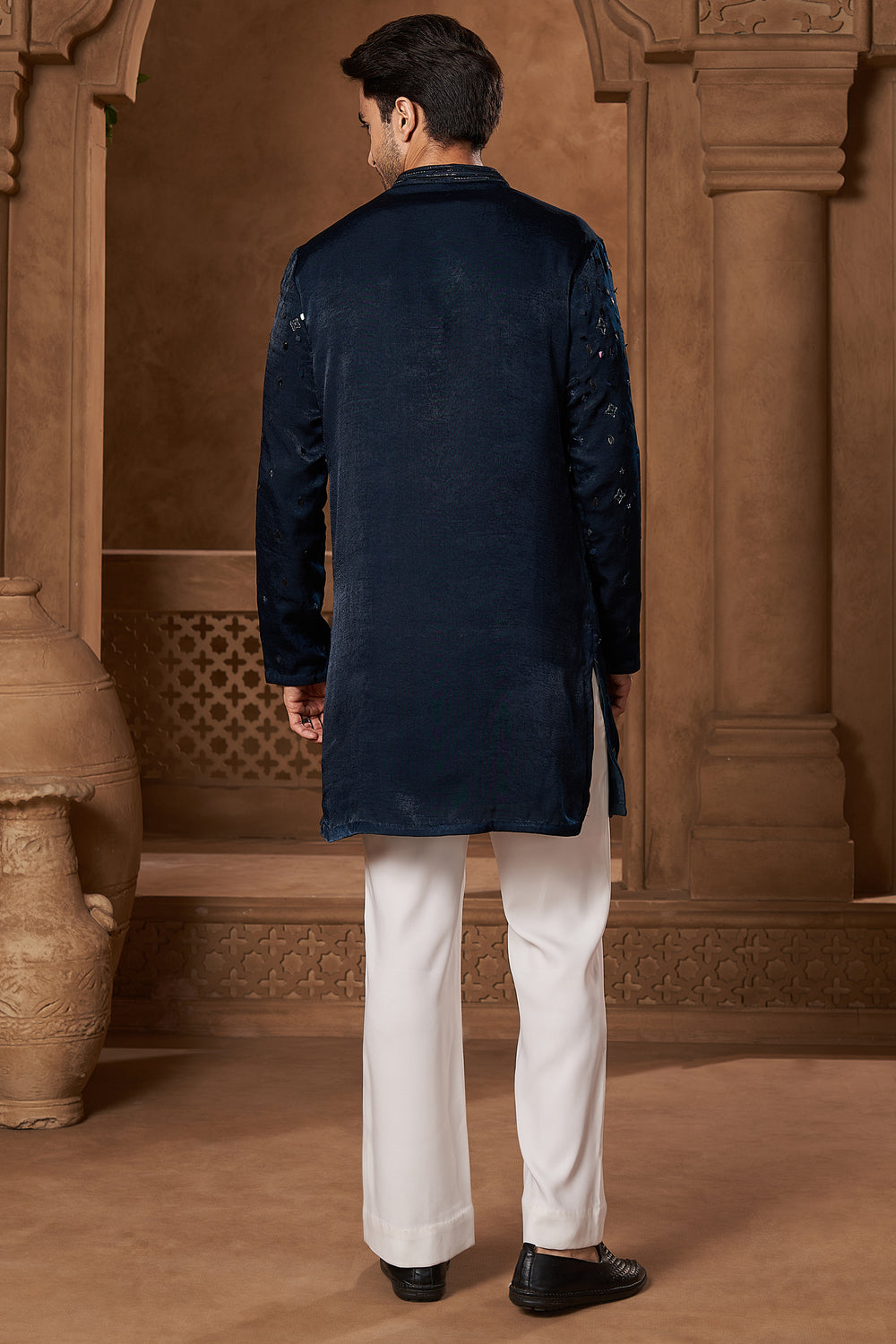 Dark Teal Velvet V-Neck Kurta Set