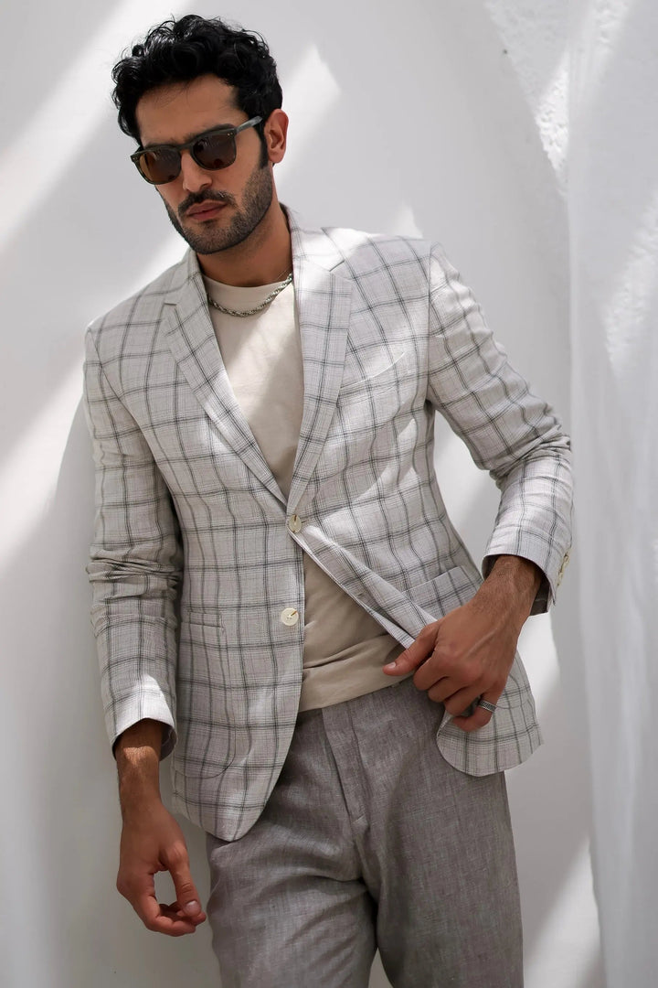 Parchment Plaid Checks Blazer Set - Asuka Couture