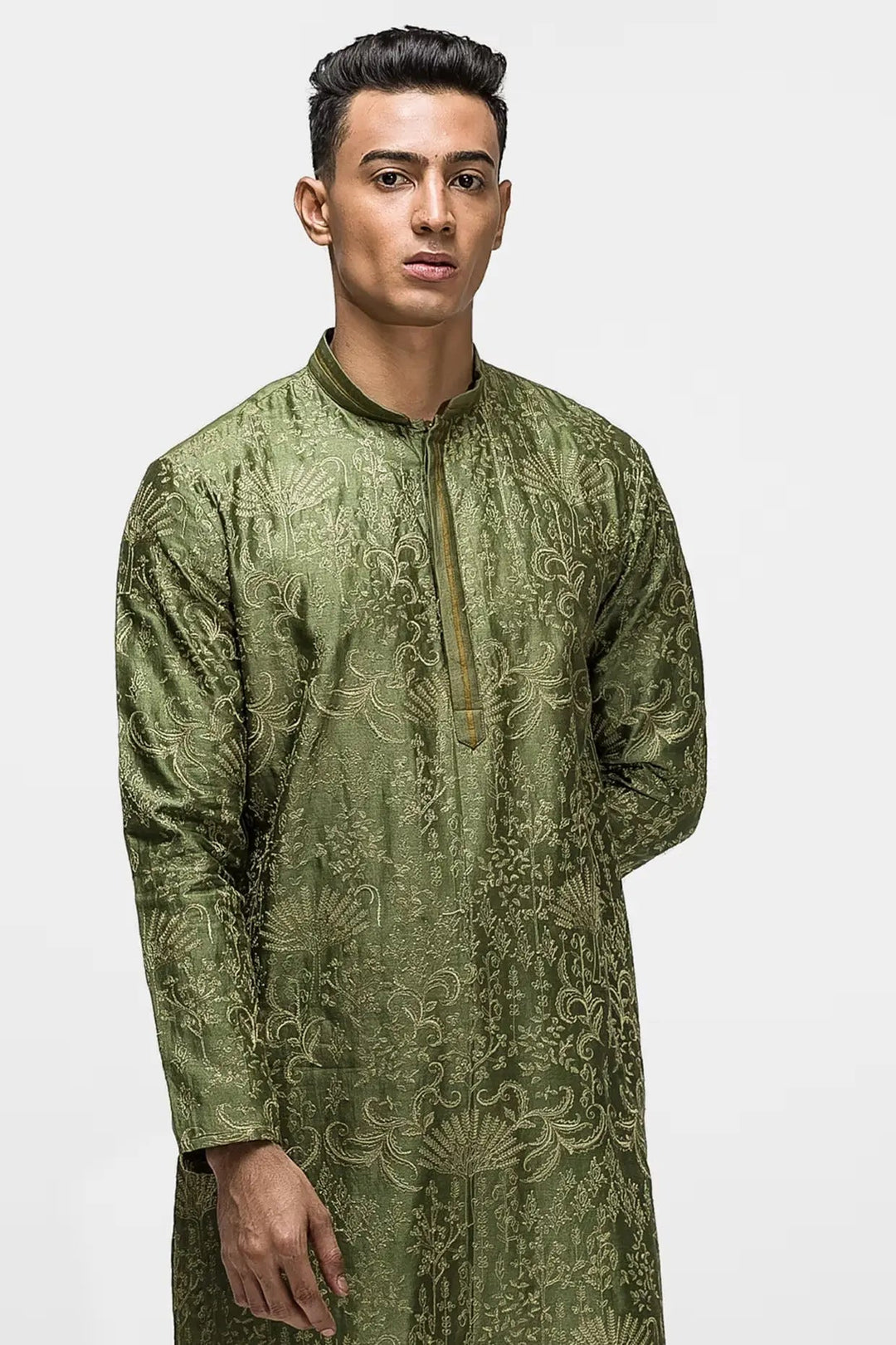Mehendi Green Floral Embroidery Kurta - Asuka Couture