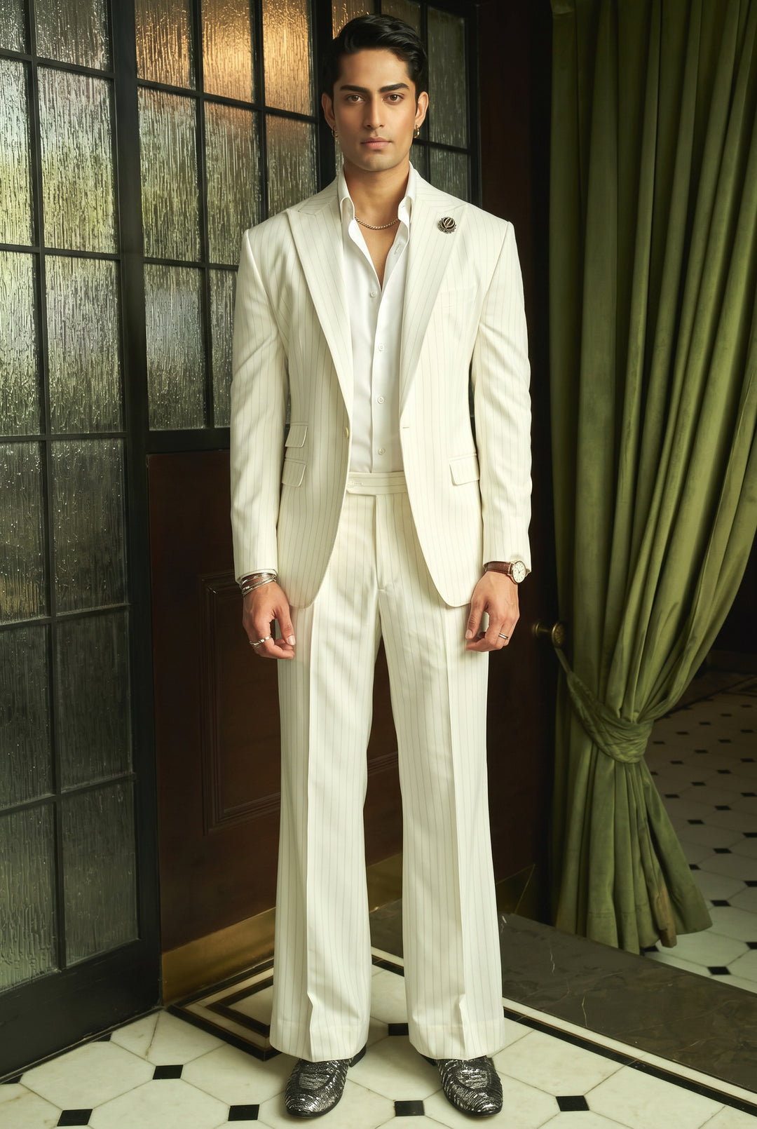 Ivory Pinstripe Suit
