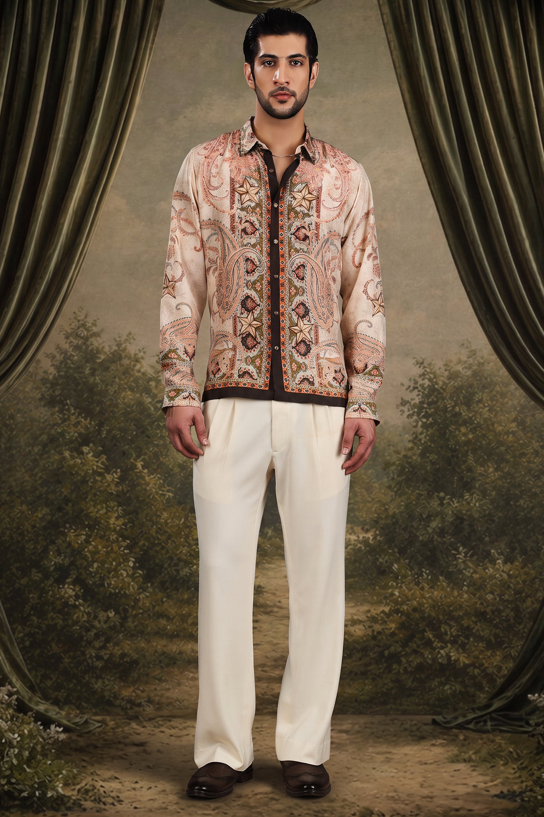 Paisley Star Print Silk Shirt