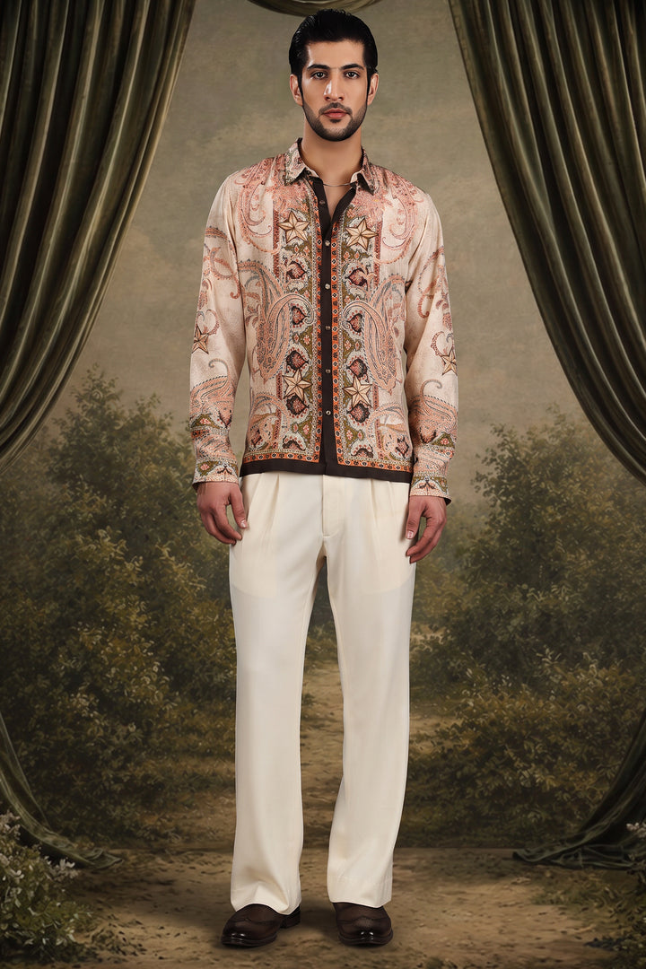 Paisley Star Print Silk Shirt